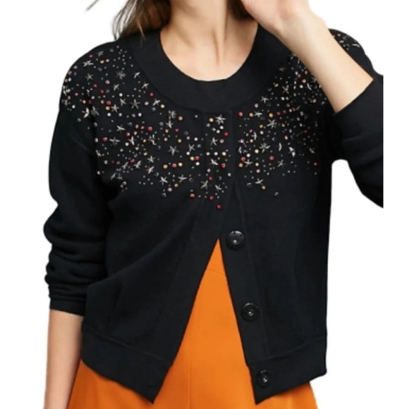 Moth Crystal Beaded Stars Snap Front Cardigan size small - Picture 1 of 11